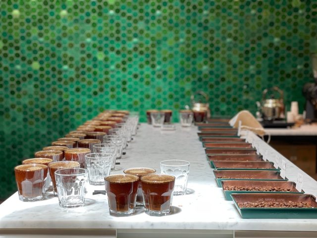 Cupping of top tier green coffee lots at The Crown.